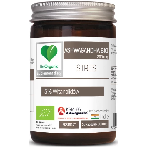 BeOrganic - Ashwagandha KSM-66 5% BIO 200 mg - 50 kapsułek BeOrganic - Ashwagandha KSM-66 5% BIO 200 mg - 50 kapsułek